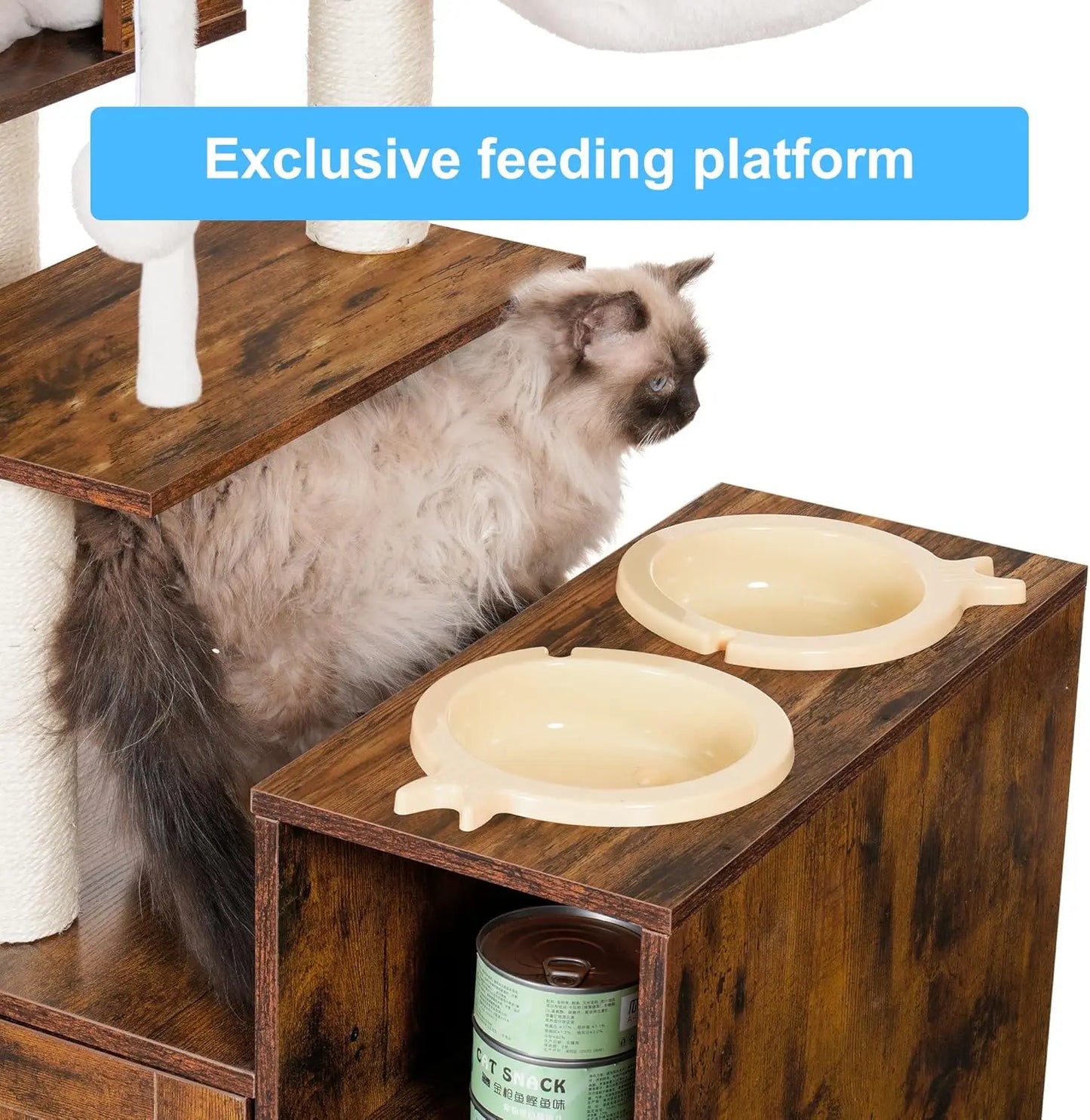 Modern cat tree with built-in litter box enclosure and all-in-one furniture by mypawbloom, featuring multiple platforms and cozy hideouts.