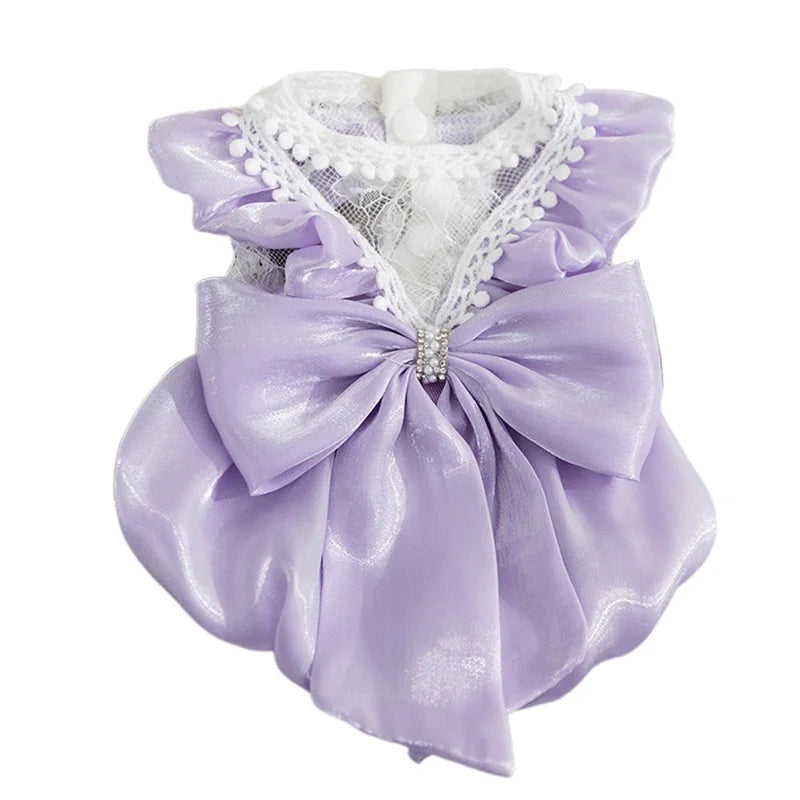 Cute small dog tutu dress with bowknot lace from mypawbloom, featuring a delicate lace design and adorable bow accent.