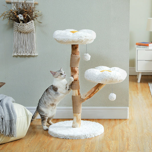 Modern wooden flower cat tree by mypawbloom featuring multiple levels and cozy spots for indoor cats.
