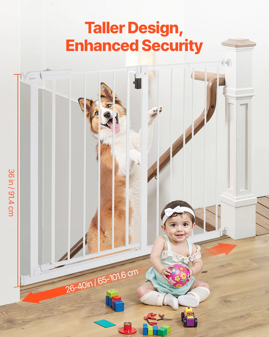 Mypawbloom easy step walk-thru dog gate in 28/30/36 inches height, with a metal frame and secure latch for pet safety.