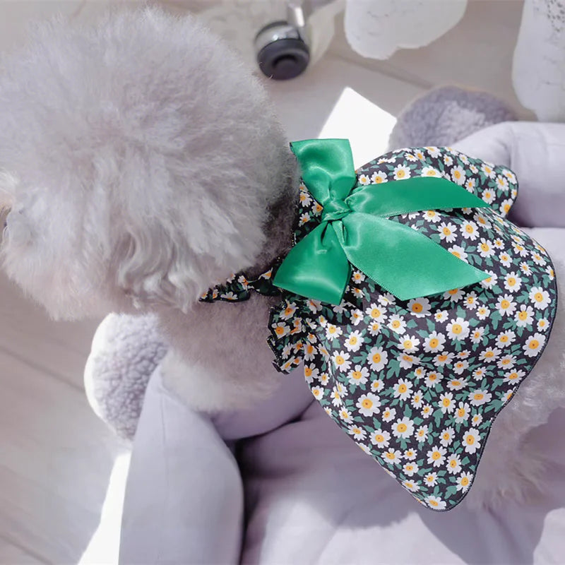 Sleeveless Cyan Flower Slim Style For Small Cat/Dog