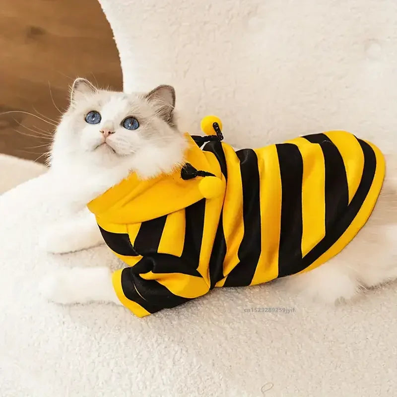 Cute Bumble Bee Dog Costume – Soft Autumn Winter Hoodie for Small Medium Dogs & Cats