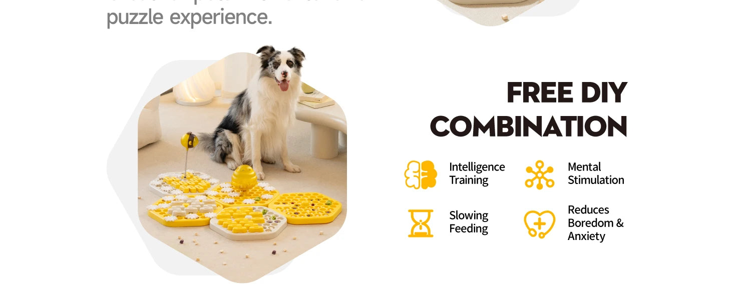 MyPawbloom dog puzzle toy slow feeder designed for cats and dogs, featuring interactive plastic maze and treat compartments.