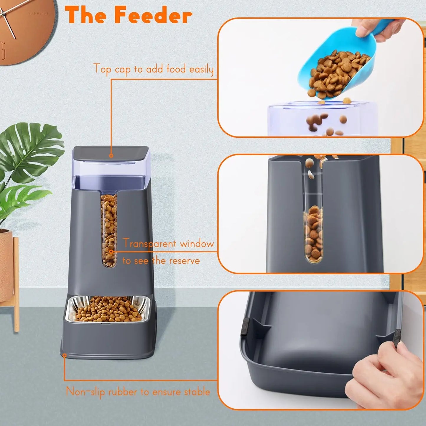 Automatic Pet Feeder and Water Dispenser Set with Stainless Steel Bowls