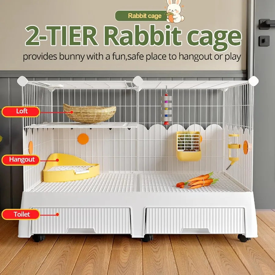 Large Indoor Cage with Elevated Loft Design for Small Pets