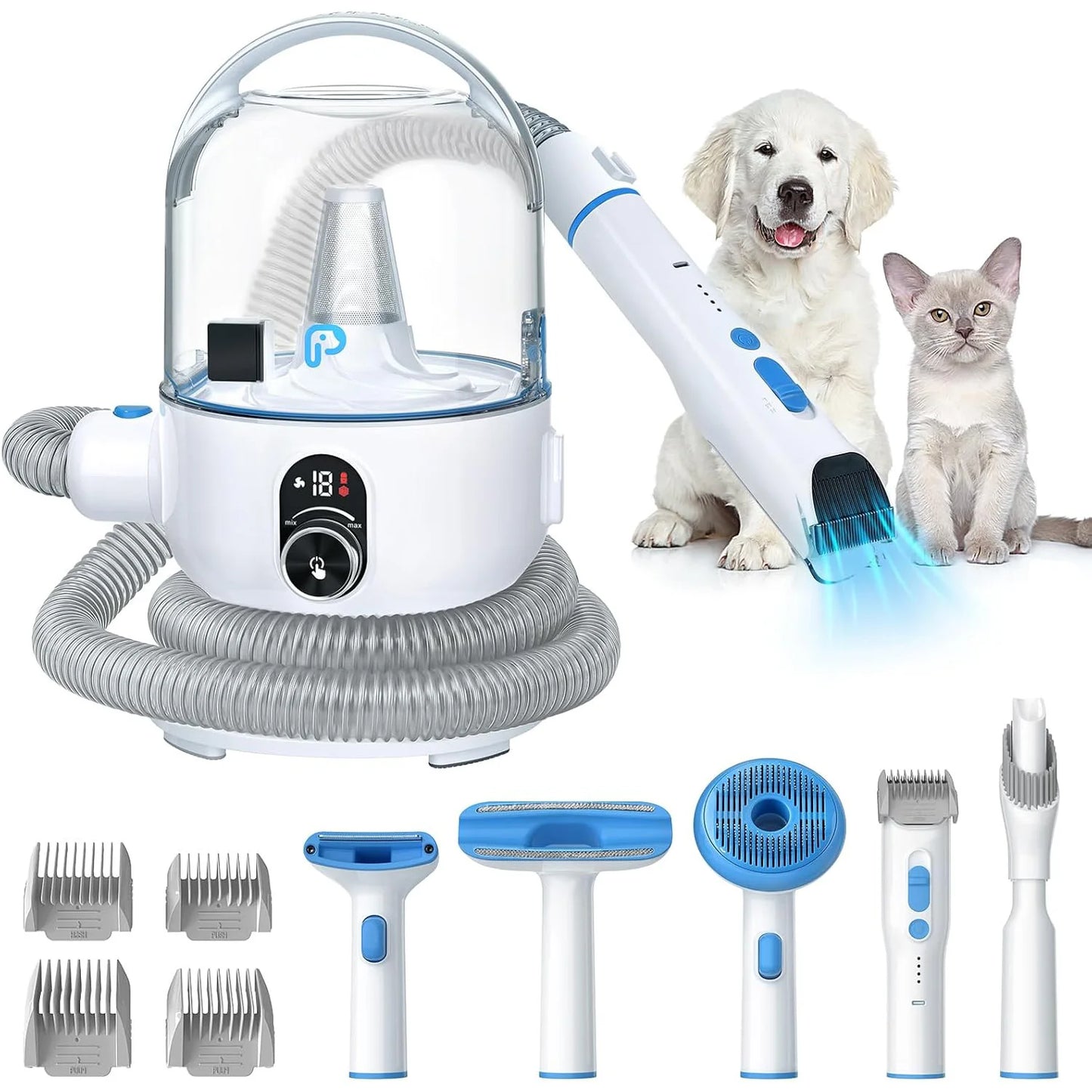 mypawbloom pet grooming kit with 2L vacuum, including grooming tools and attachments for efficient pet hair removal and cleaning.