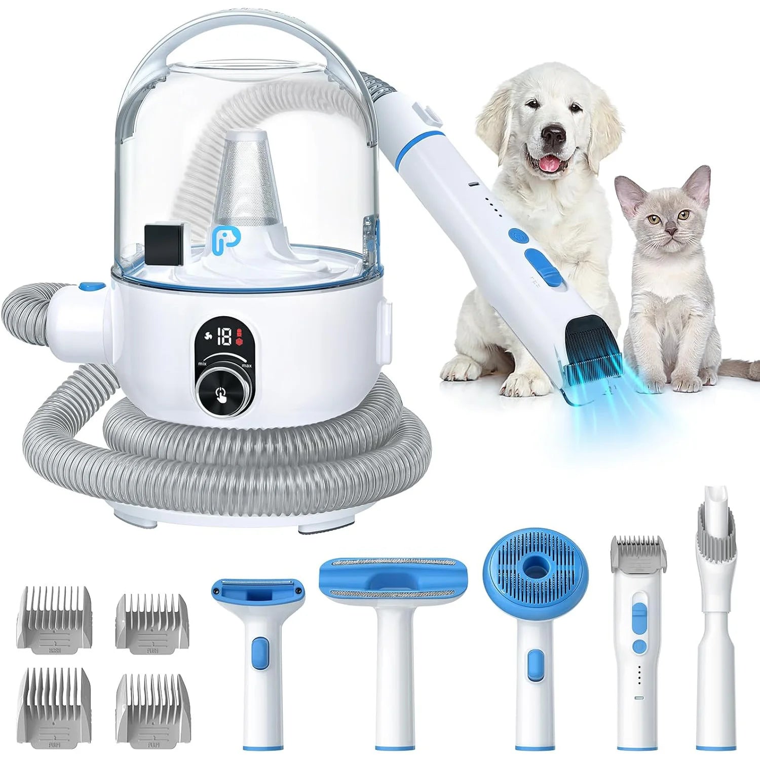 mypawbloom pet grooming kit with 2L vacuum, including grooming tools and attachments for efficient pet hair removal and cleaning.