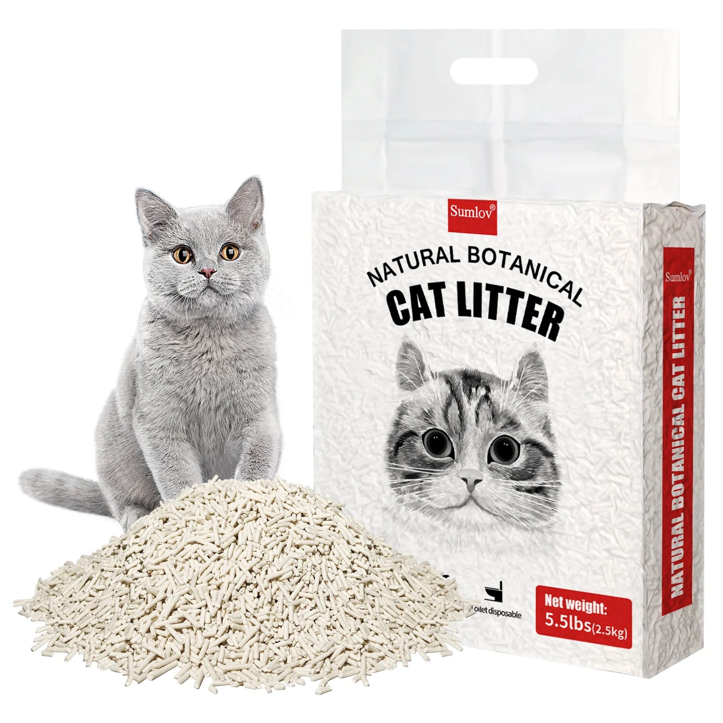 Sumlov Tofu Cat Litter by mypawbloom, 33lbs natural botanical, dust-free, flushable cat litter in a bag with scooper.