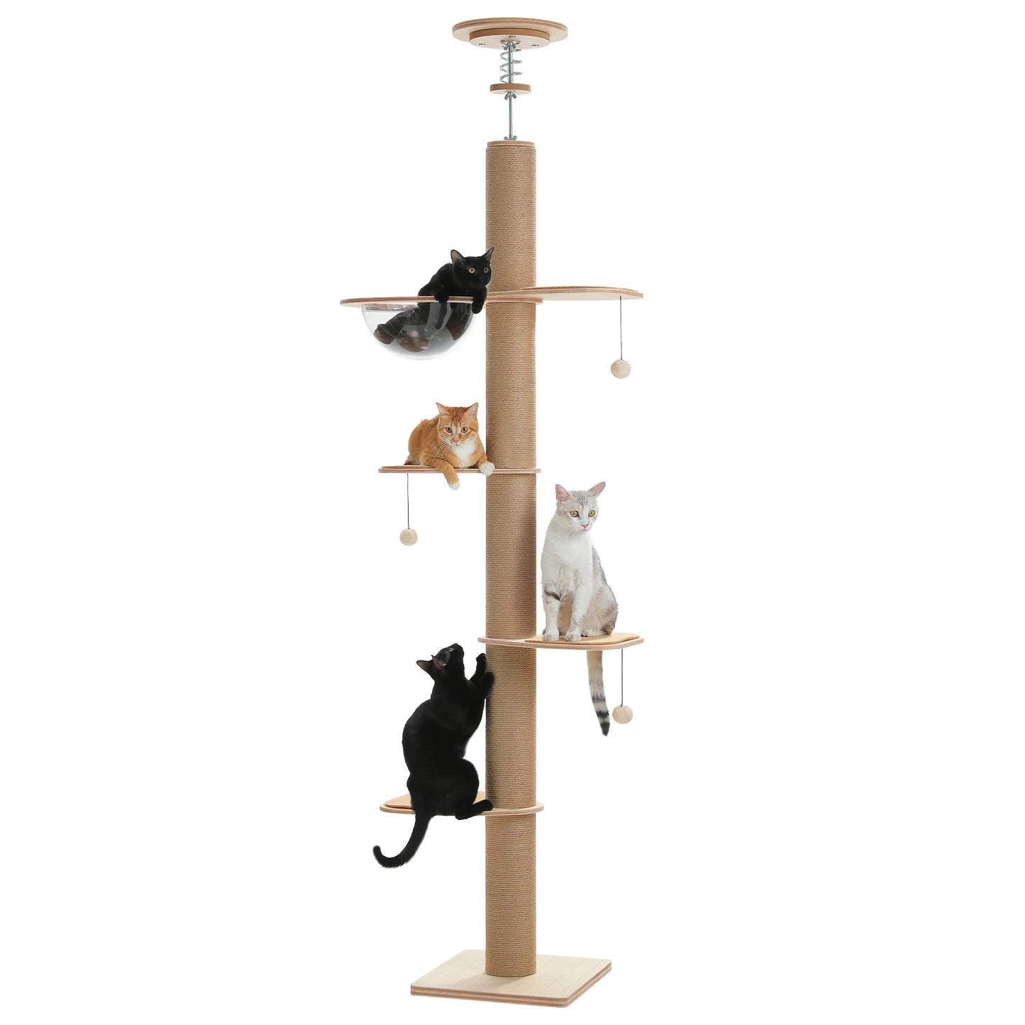 Adjustable height floor-to-ceiling cat tree by mypawbloom with multiple perches and scratching posts for indoor cats.