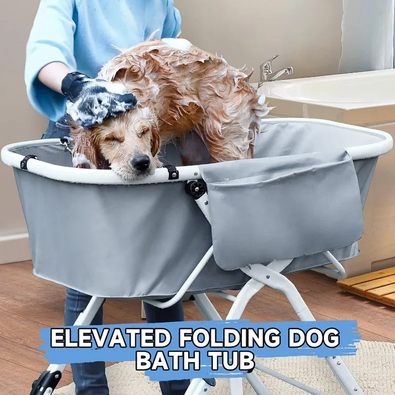 Mypawbloom elevated dog bath tub with non-slip surface, designed for comfortable grooming and showering of pets.