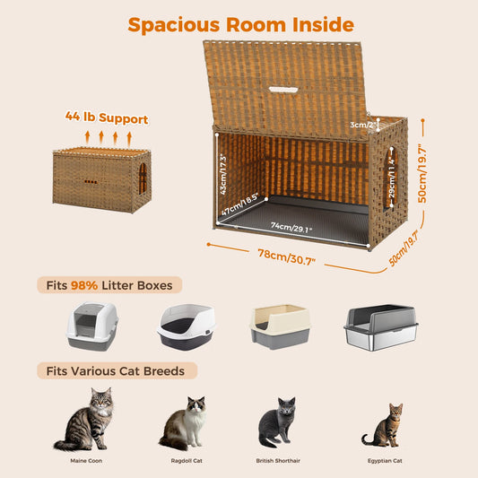 Rattan cat litter box enclosure by mypawbloom with a taller doorway for easy access and stylish natural appearance