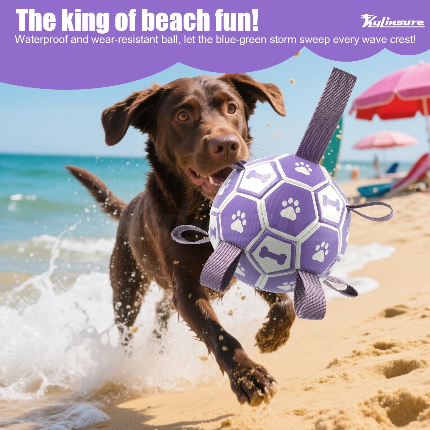 Mypawbloom dog toy soccer ball with straps, interactive pet toy for dogs, durable rubber ball with colorful straps for play and fetch