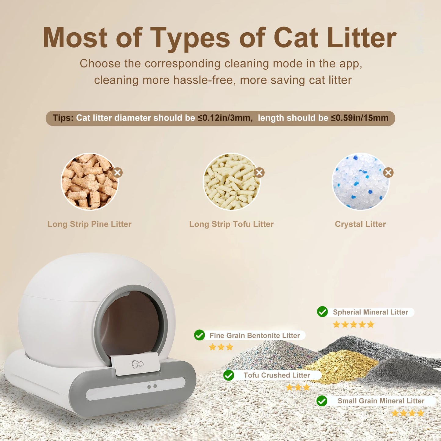 Mypawbloom DOEL 65L self-cleaning cat litter box with app control, showcasing the sleek design and lid for odor control.