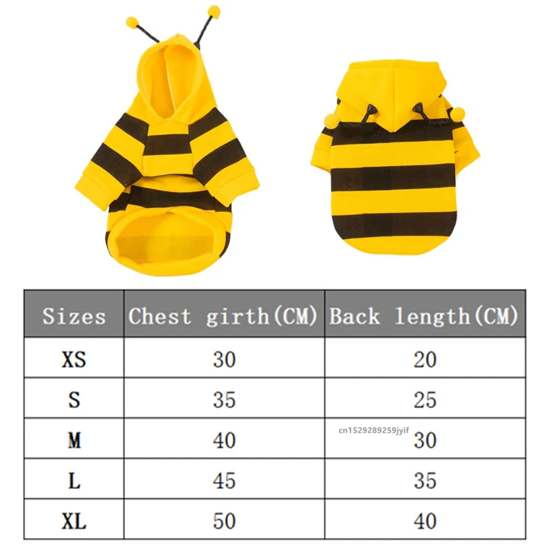 Cute Bumble Bee Dog Costume – Soft Autumn Winter Hoodie for Small Medium Dogs & Cats