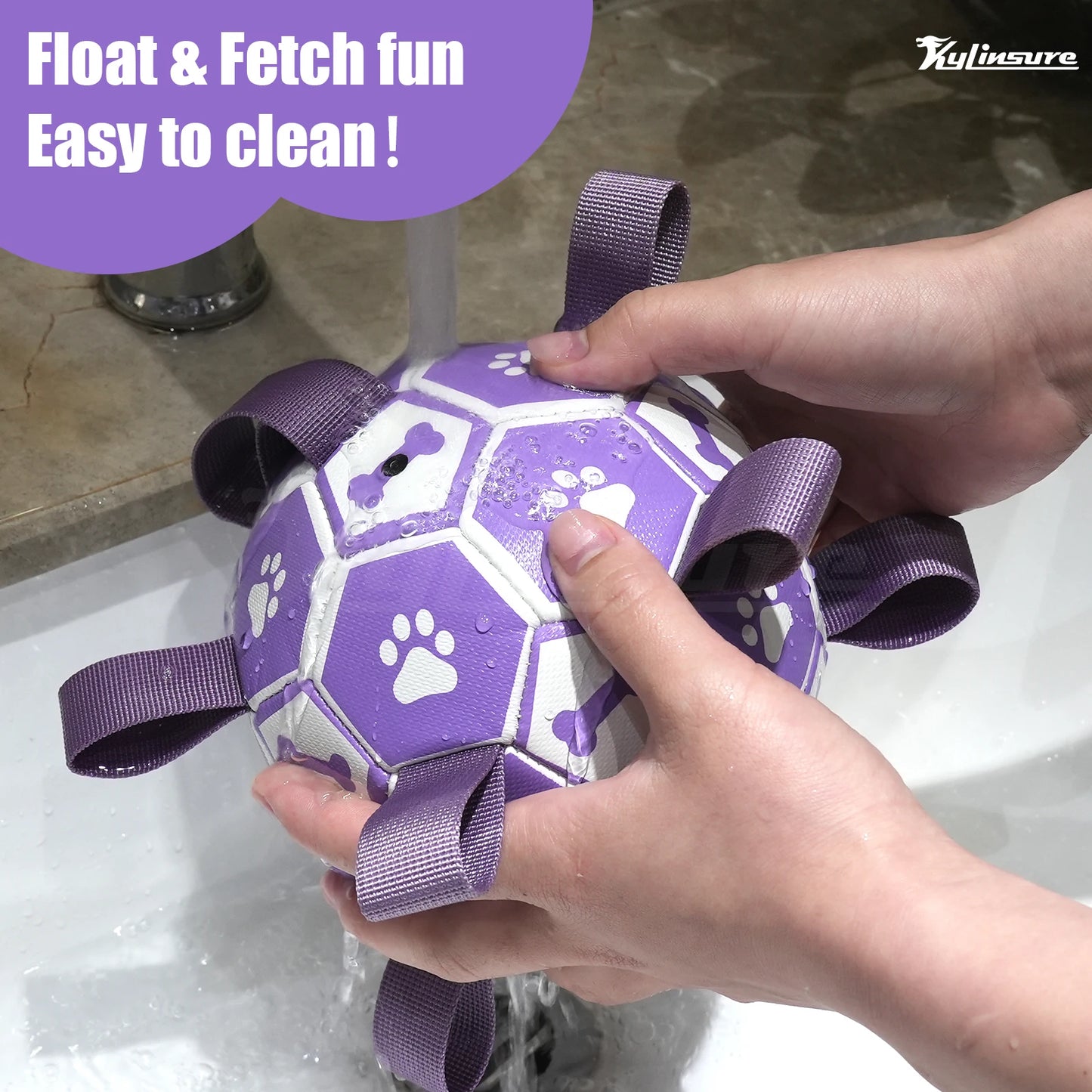 MyPawbloom dog soccer ball toy with straps, interactive dog toy designed for playful fetch and chew activities.