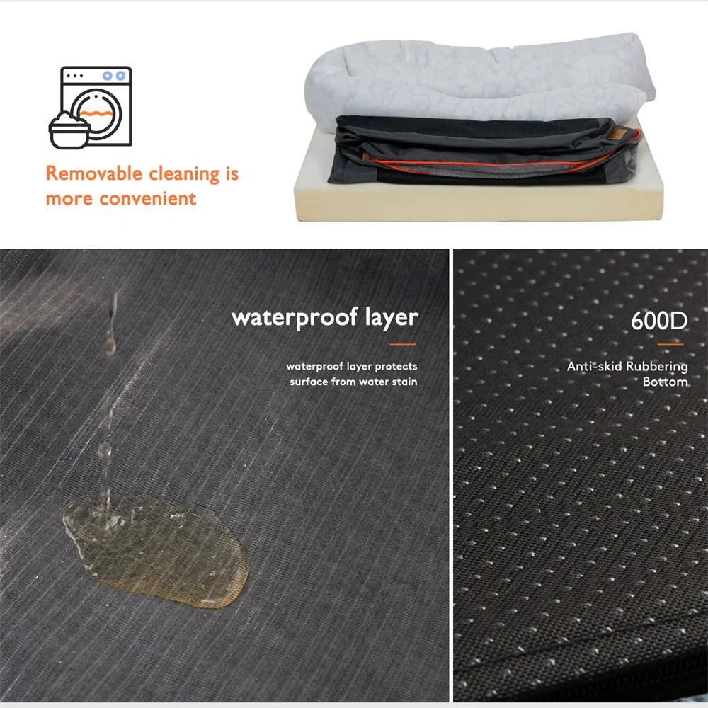 Large orthopedic dog bed with memory foam and removable cover by mypawbloom, featuring plush fabric and supportive design.