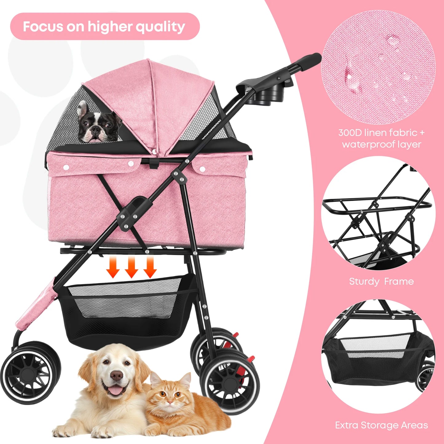 Pet Stroller For Small Puppy Dogs & Cats