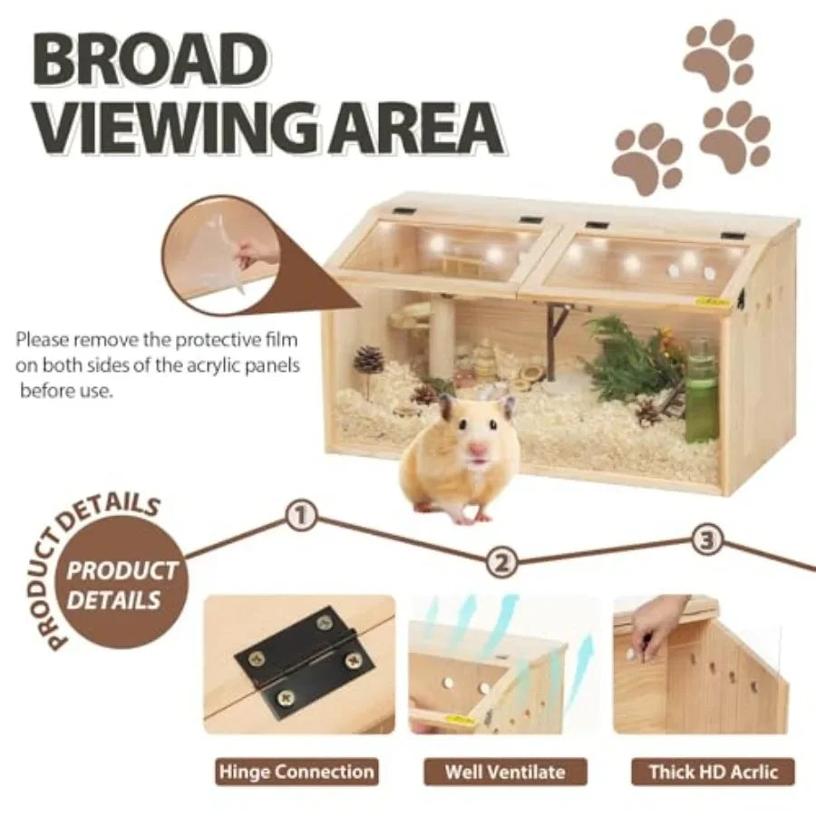 Wooden Hamster Cage Large Hamster Habitats Enclosure with Acrylic Window