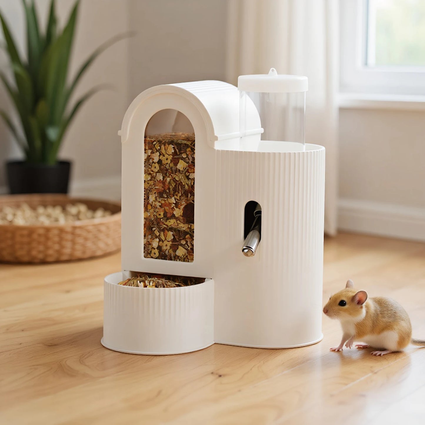 2-in-1 Automatic Food Bowl Large Capacity Hamster Feeder