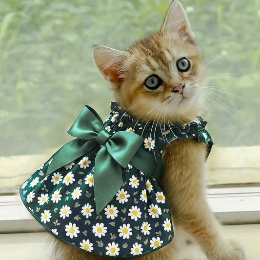 Sleeveless Cyan Flower Slim Style For Small Cat/Dog