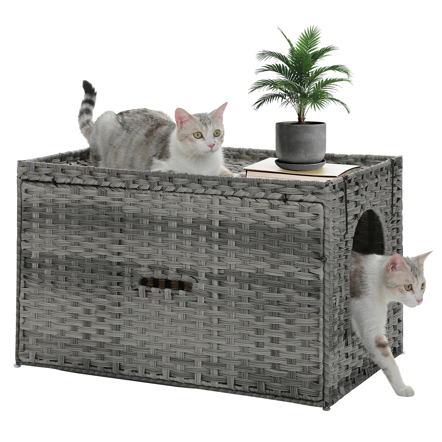 Rattan cat litter box enclosure by mypawbloom with a taller doorway for easy access and stylish natural rattan design.