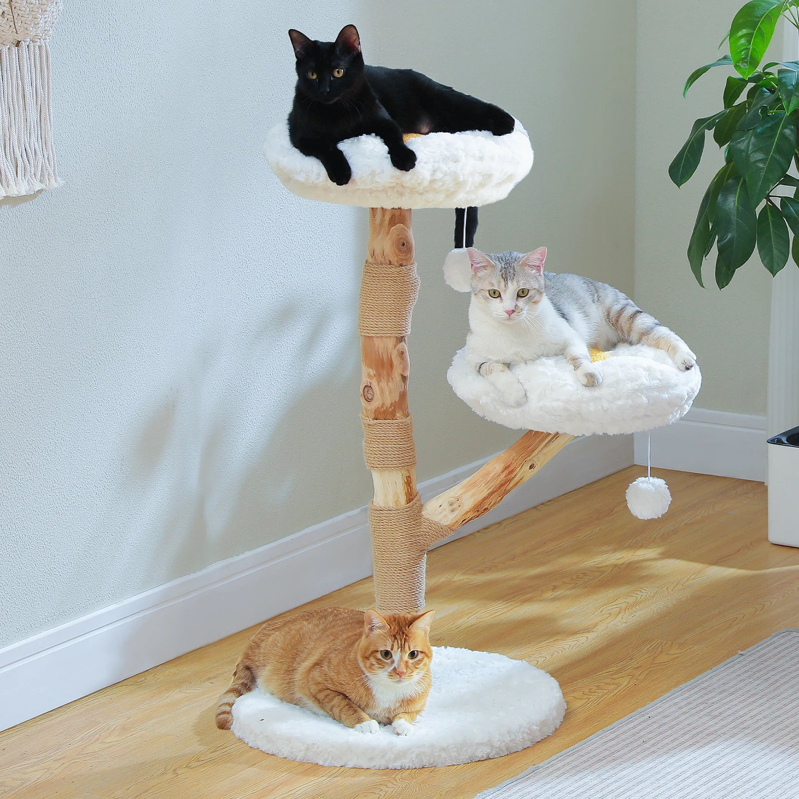 Modern wood flower cat tree for indoor cats by mypawbloom, featuring multiple levels, cozy spots, and a floral design.