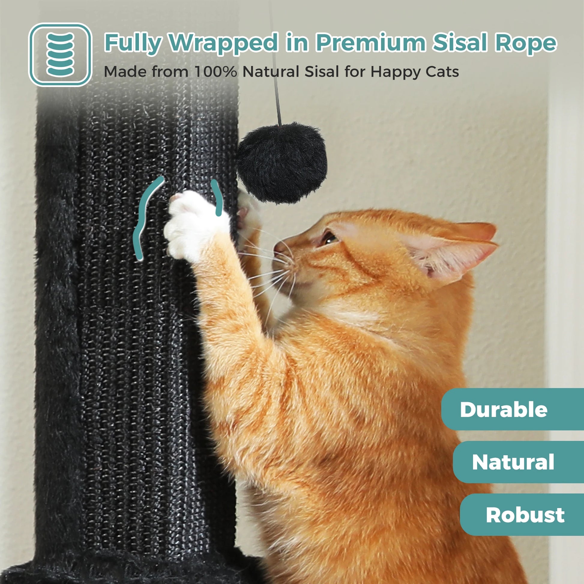 Large mypawbloom cat scratching post with sisal surface, featuring multiple platforms and cozy resting spots for cats.