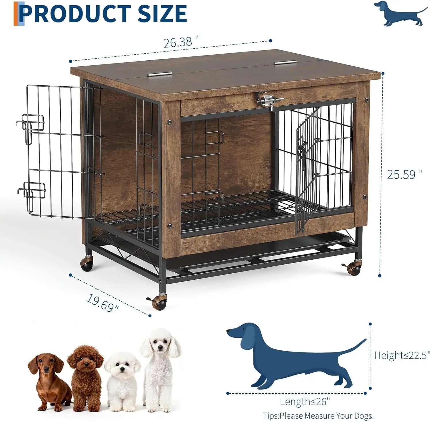Rustic dog crate furniture with wheels by mypawbloom, featuring a wooden design and a spacious interior for pet comfort.