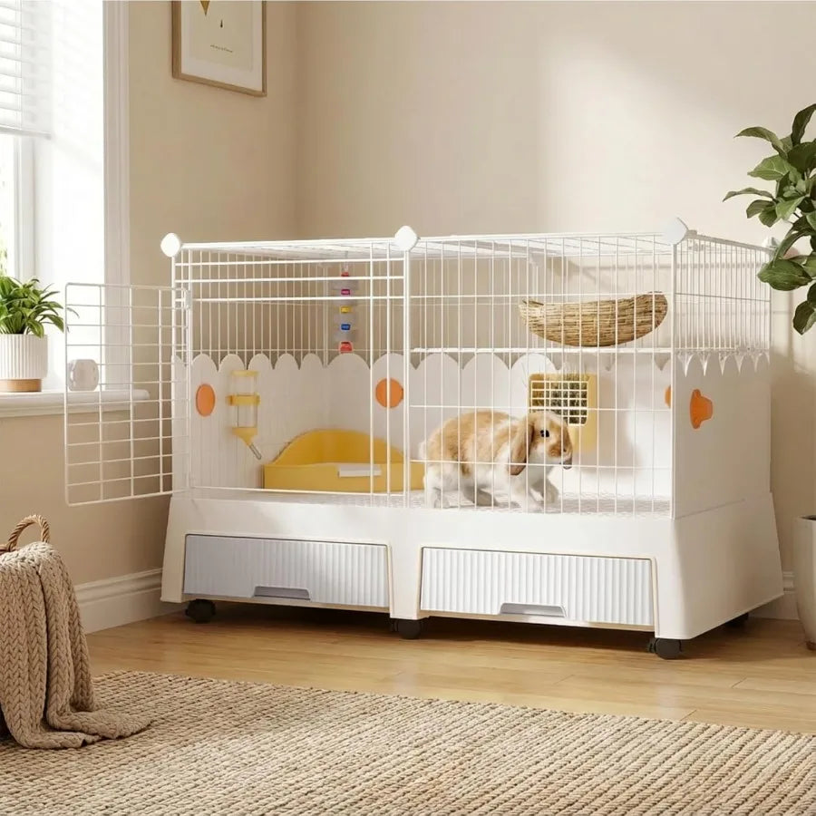 Large Indoor Cage with Elevated Loft Design for Small Pets