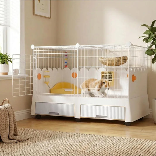 Large Indoor Cage with Elevated Loft Design for Small Pets