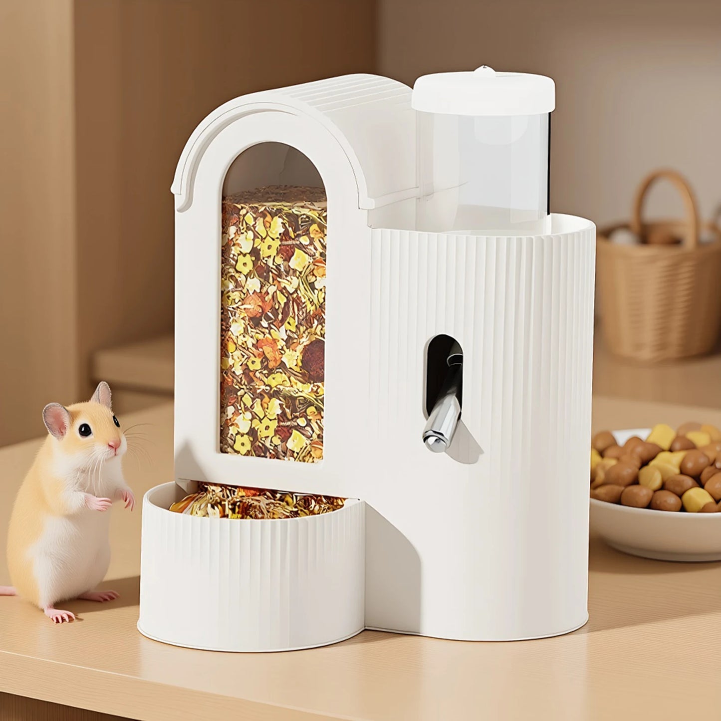 2-in-1 Automatic Food Bowl Large Capacity Hamster Feeder