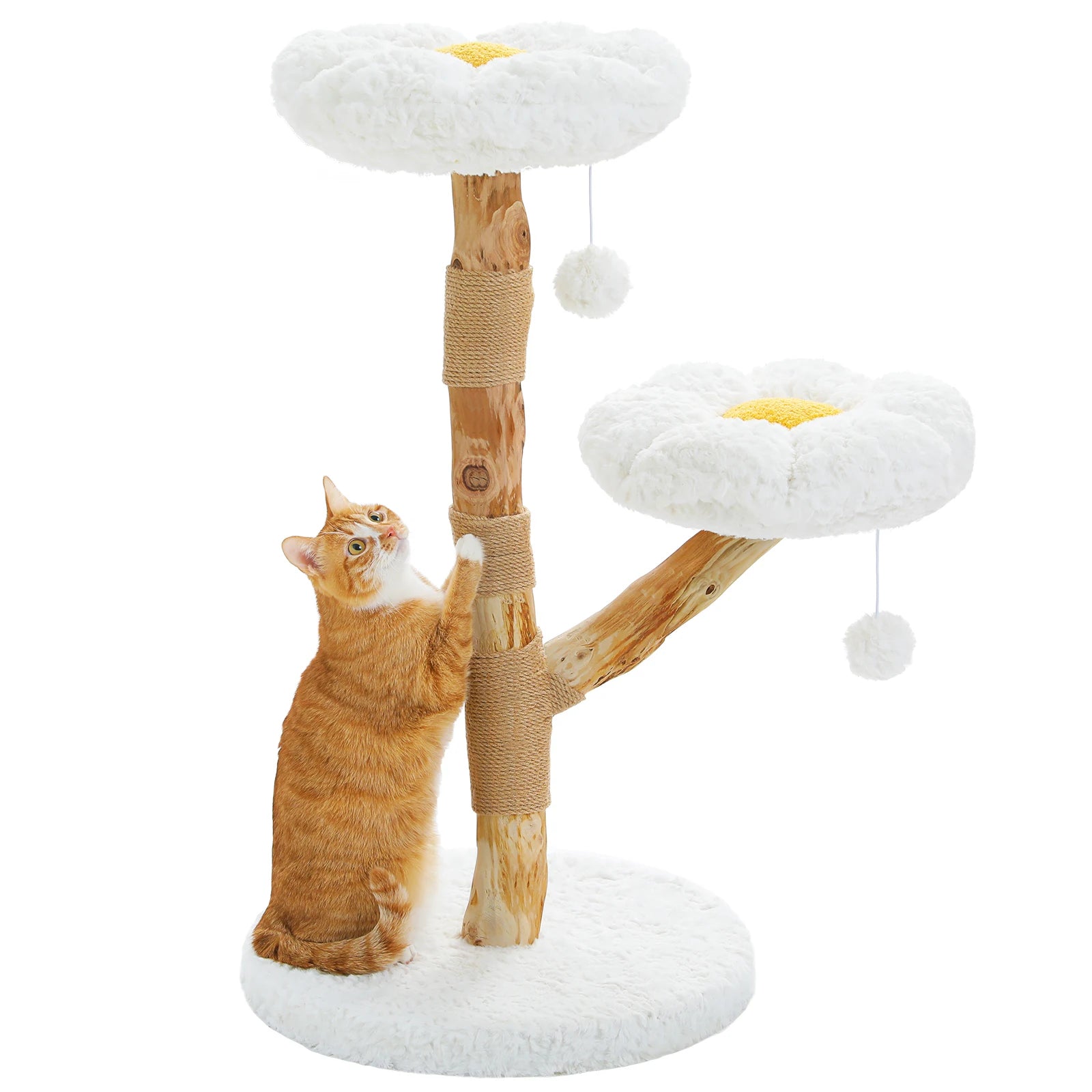 Modern wood flower cat tree for indoor cats by mypawbloom, featuring multiple levels and floral design for climbing and lounging.