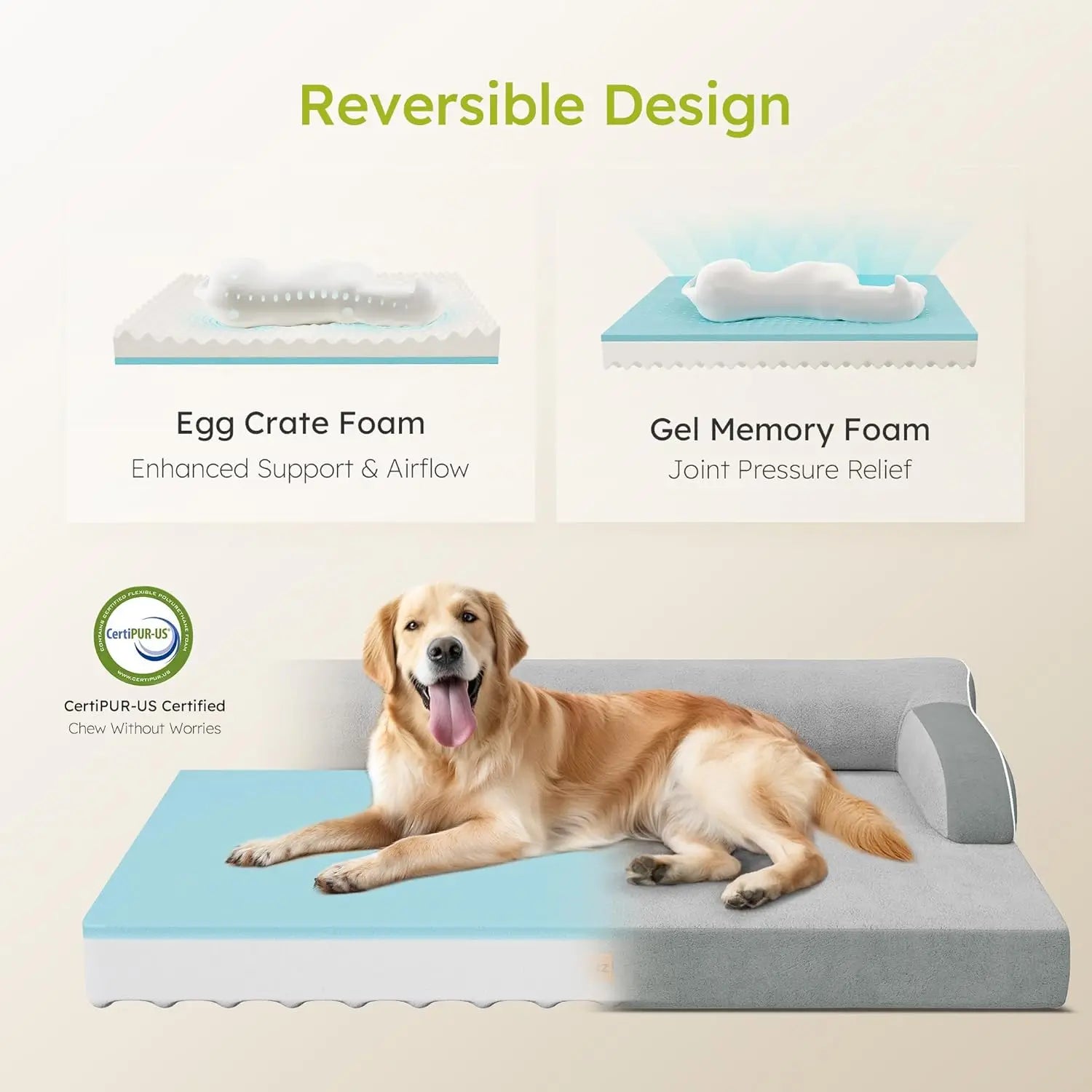 Extra large orthopedic dog bed with cooling memory foam from mypawbloom, featuring soft fabric and supportive cushioning for pets.