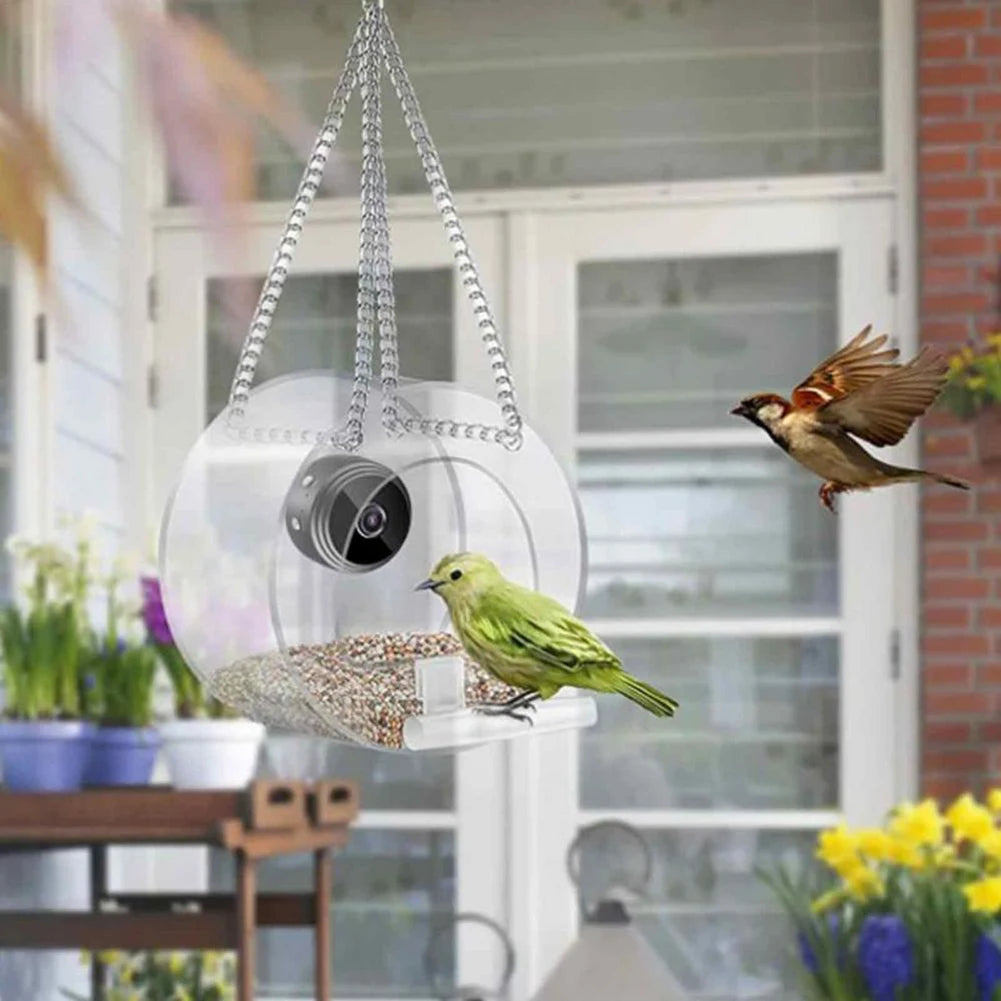 Smart Bird House Pet Feeder Transparent with Camera