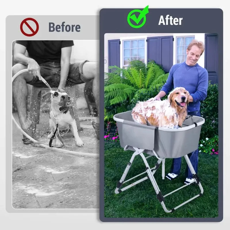 Mypawbloom elevated dog bath tub with non-slip surface and adjustable height for grooming and showering pets.