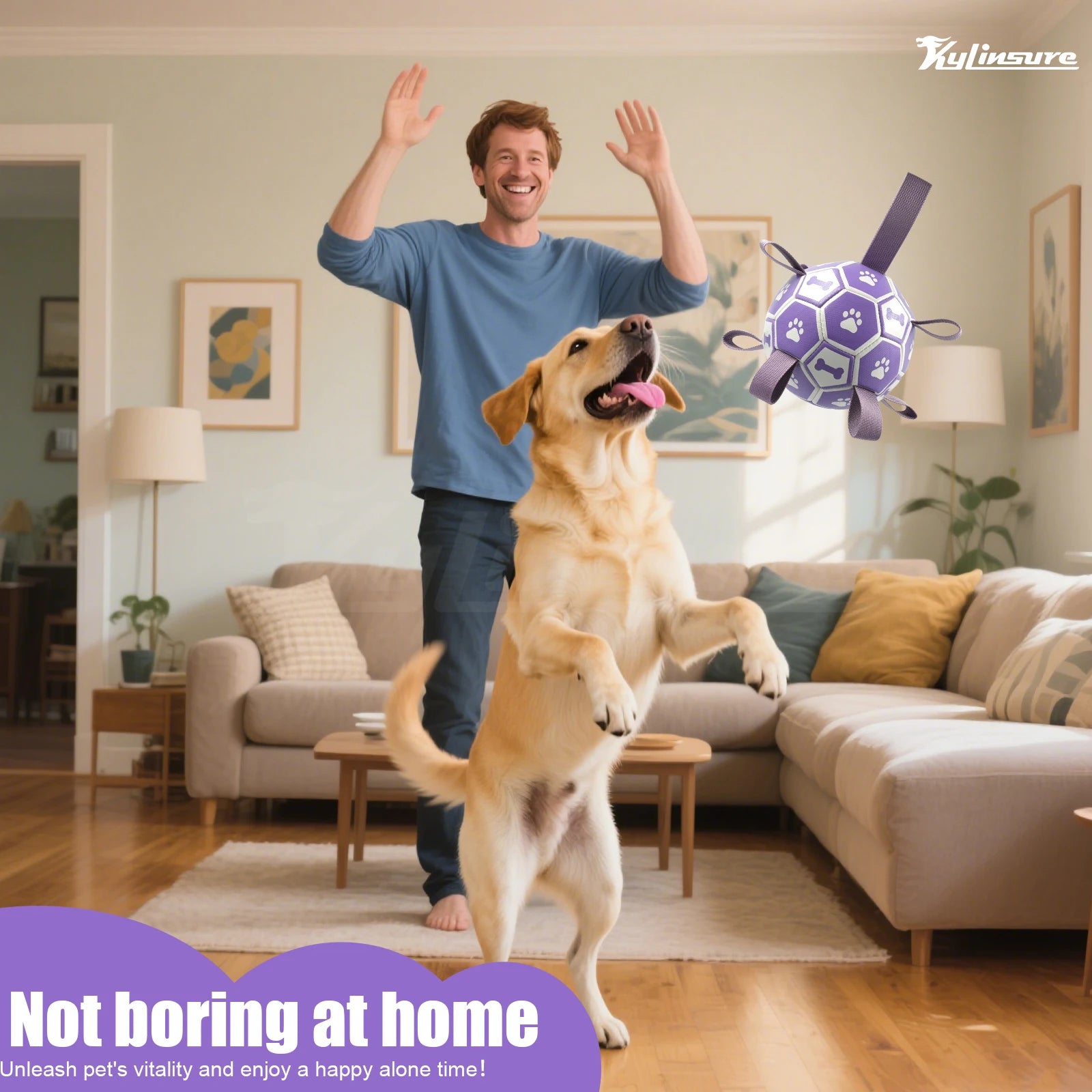 MyPawBloom dog soccer ball with straps, interactive dog toy designed for play and fetch with pets.