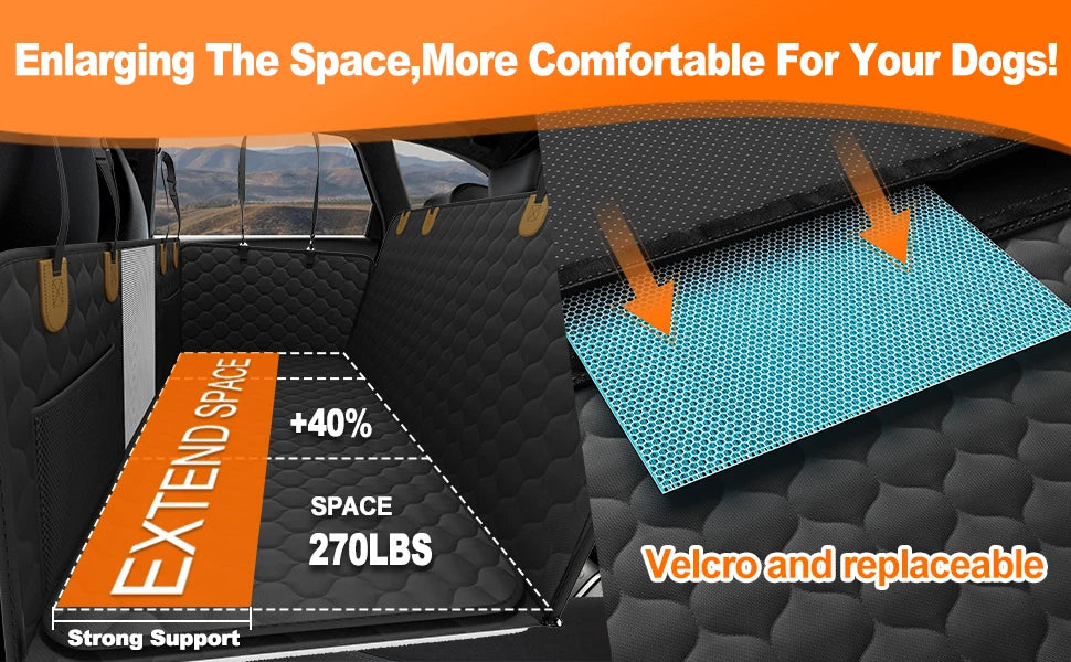 Foldable waterproof pet travel car seat by mypawbloom, designed for comfortable dog transportation and safety during car trips.