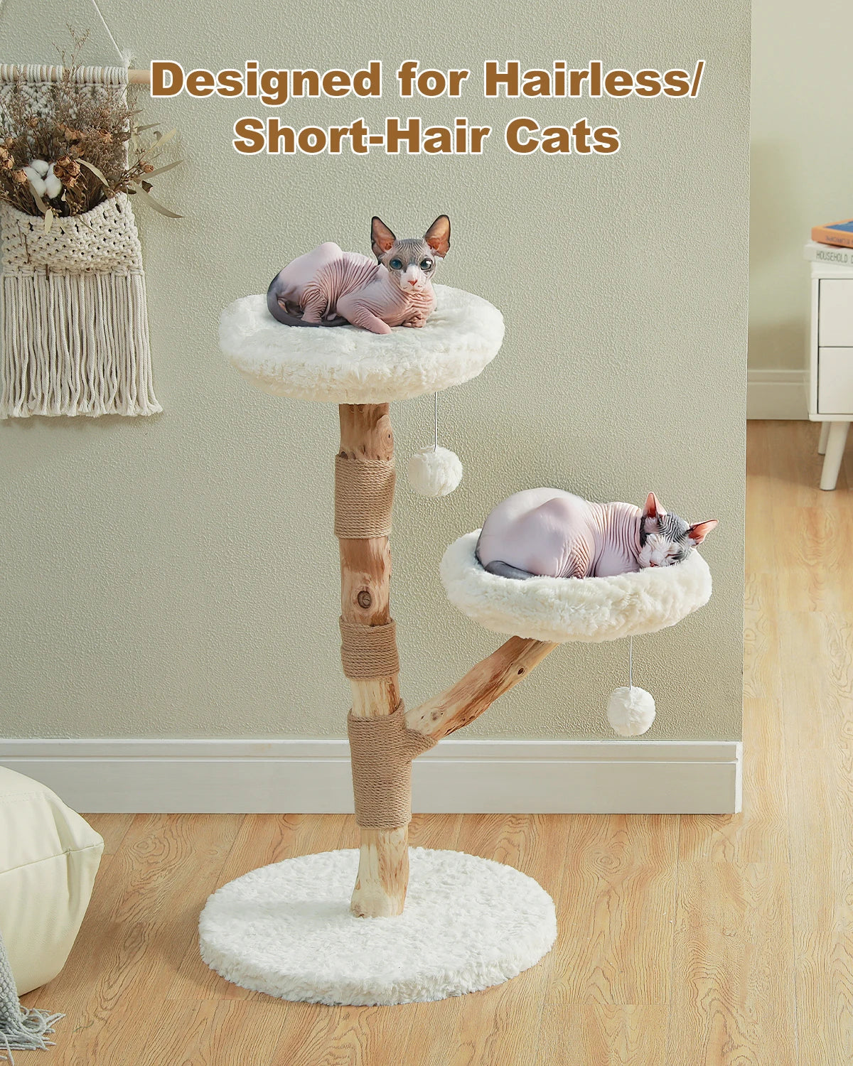 Modern wood flower-shaped cat tree for indoor cats by mypawbloom, featuring multiple levels and cozy resting spots.