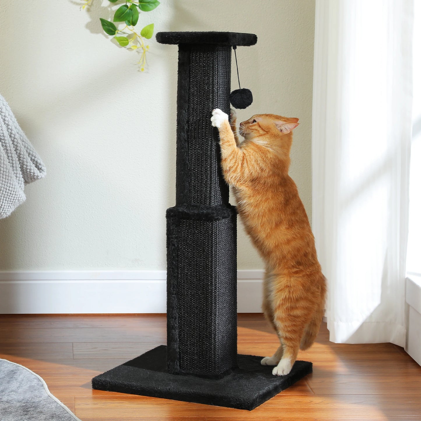 Large mypawbloom cat scratching post with sisal surface and cozy platform for cats to scratch and rest.
