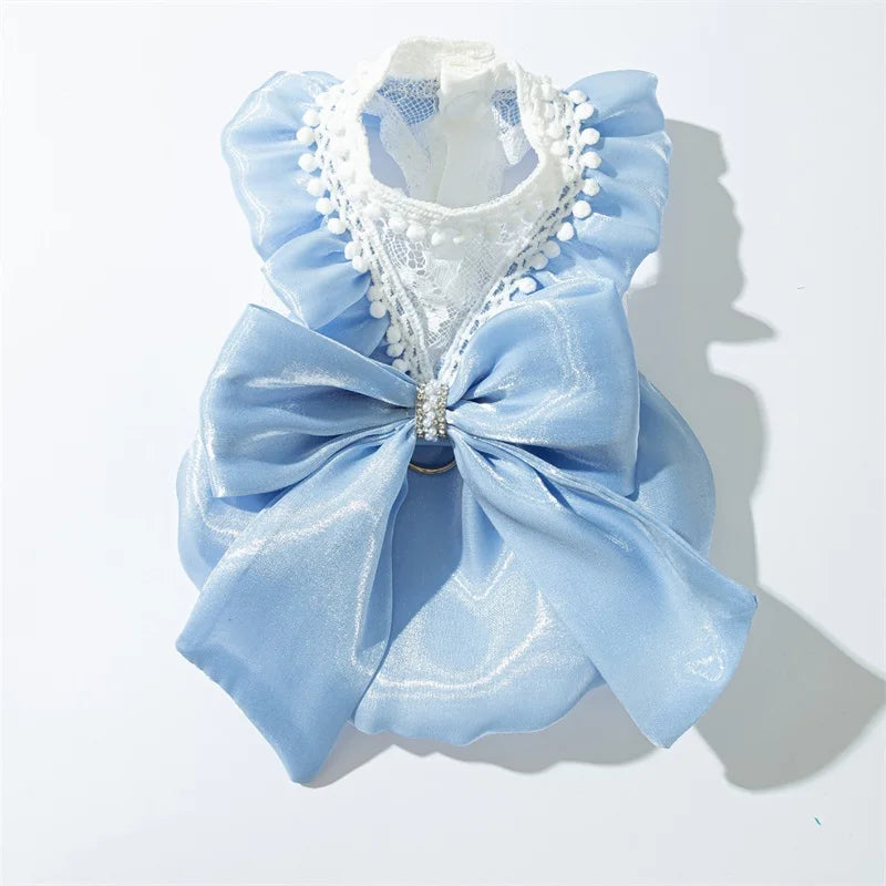 Cute small dog tutu dress by mypawbloom with bowknot lace, featuring pink tulle and decorative bow for adorable pet fashion.