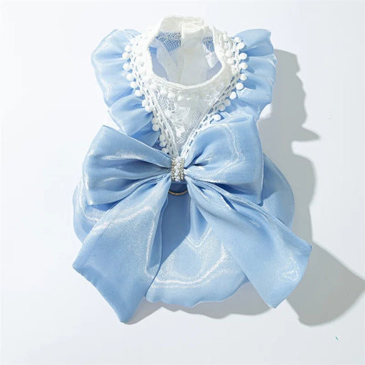 Cute small dog tutu dress by mypawbloom with bowknot lace, featuring pink tulle and decorative bow for adorable pet fashion.