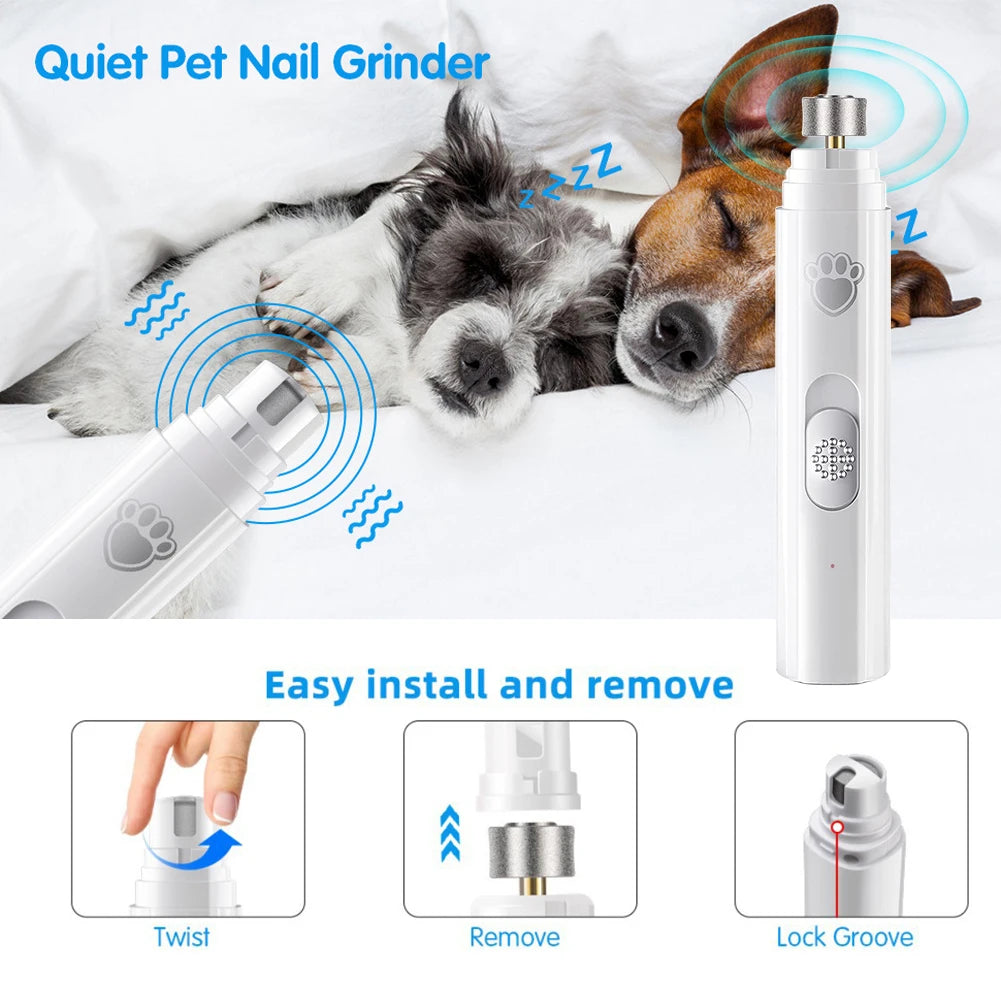 Mypawbloom electric dog nail grinder with LED light, USB rechargeable, compact grooming tool for pet nails.