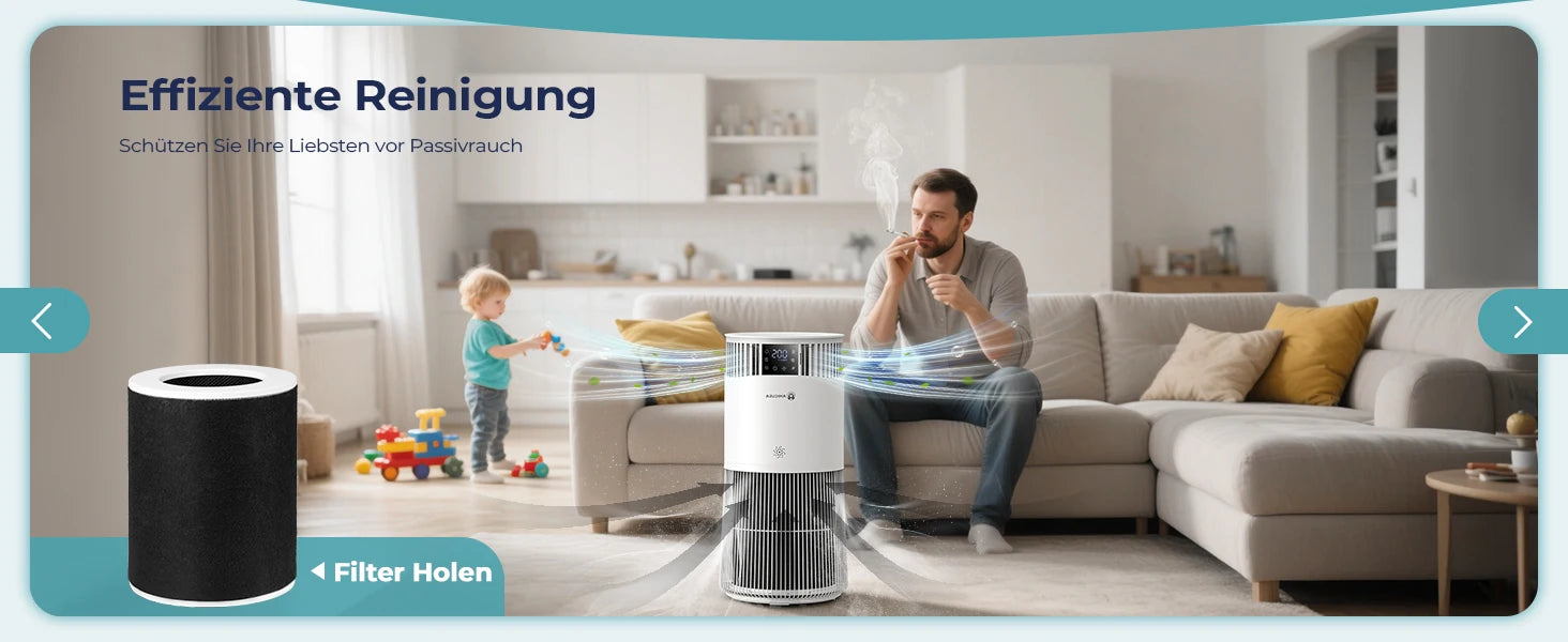 MyPawbloom Amicura P2 air purifier for pet allergy sufferers, showing a sleek white device with pet-friendly filter system.