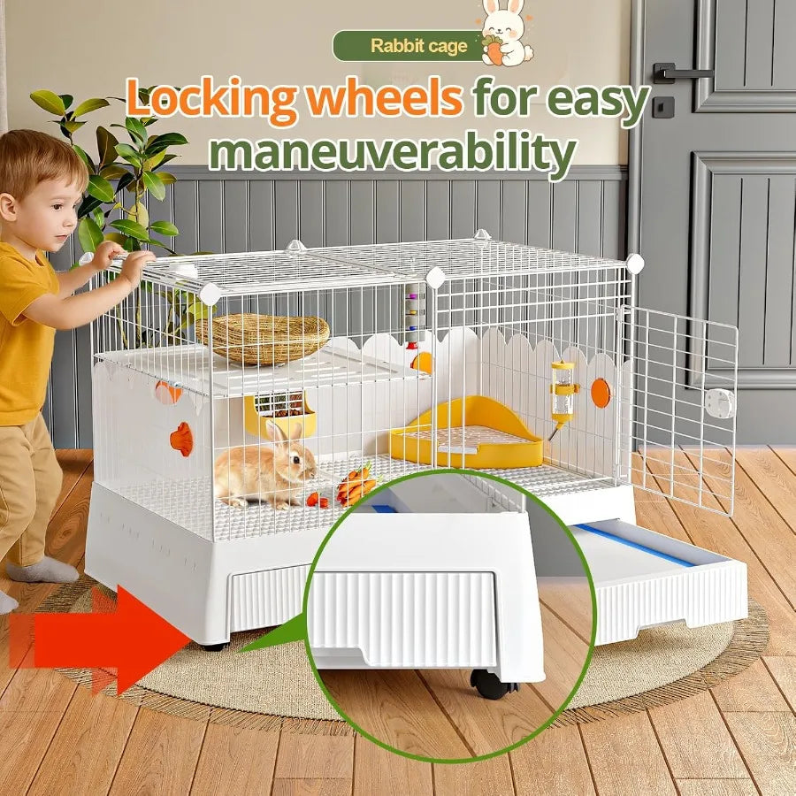 Large Indoor Cage with Elevated Loft Design for Small Pets