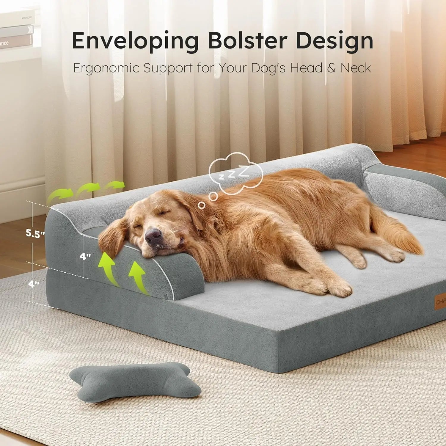Large orthopedic dog bed with cooling memory foam by mypawbloom, featuring soft plush cover and supportive cushioning.
