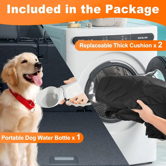 Foldable waterproof pet travel accessories dog car seat by mypawbloom, showing a comfortable, secure seat for dogs in a vehicle.