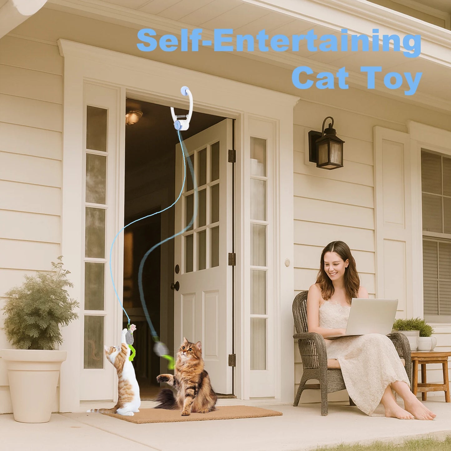 Electric hanging cat toy by mypawbloom with interactive moving parts, designed to entertain and engage cats.