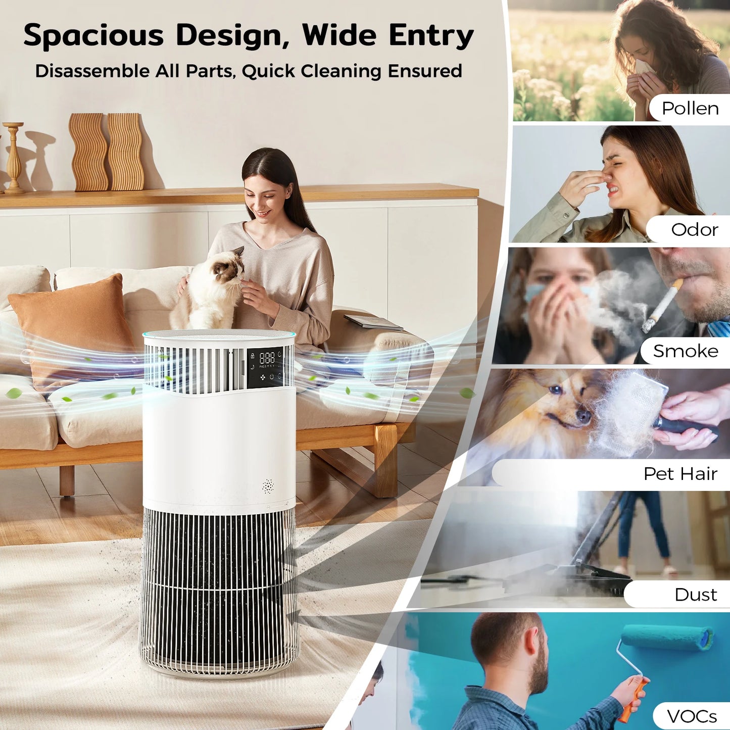 mypawbloom Amicura P2 Air Purifier for Pet Allergy Sufferers showing sleek design and air filter in a modern setting