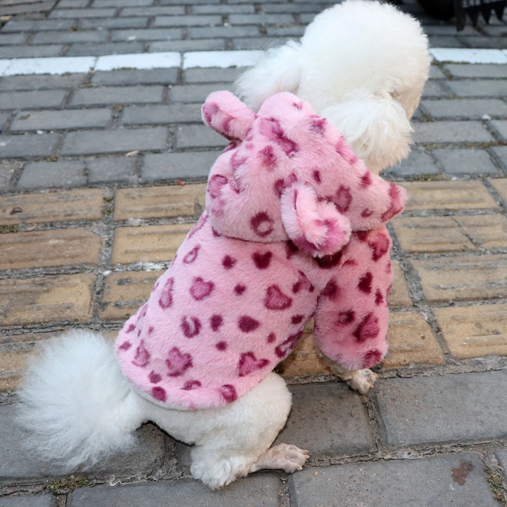 Warm Fleece Dog Hoodie Leopard Coat