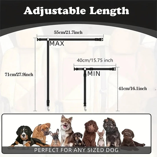 Mypawbloom adjustable dog seat belt buckle attached to a dog harness for secure travel safety.